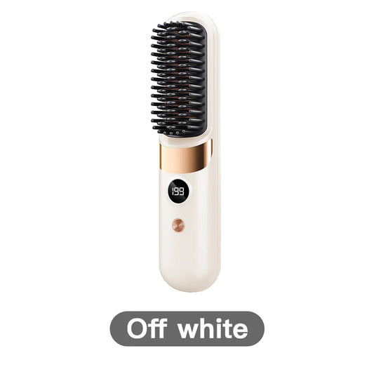 Hair Straightener Brush with LCD Display Cordless USB Charging Straightener Portable Mini Straightening Brush for Home Travel