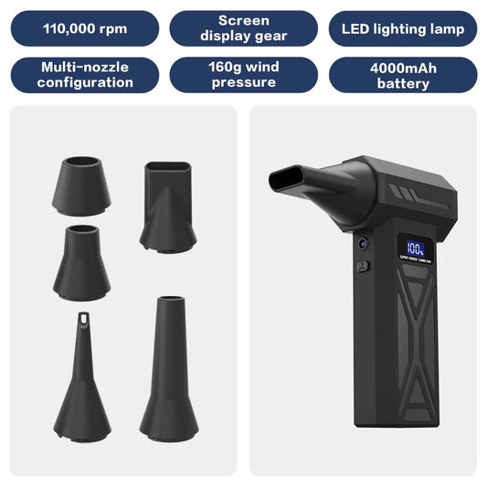 Powerful Air Blower 110000Rpm 4 Gear Adjustable Turbo Jet Blower with Led Light Battery Display Cordless Compressed Air Duster