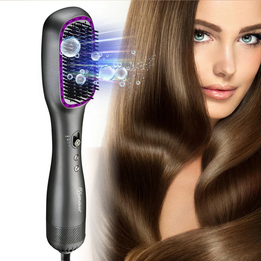 EU Electric Hot Air Comb Styling Comb for Women Anion Heating Hair Straightening Brush for Straight and Curly Hair